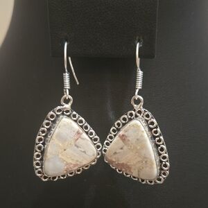 Chic Silver and Cream Triangle Earrings